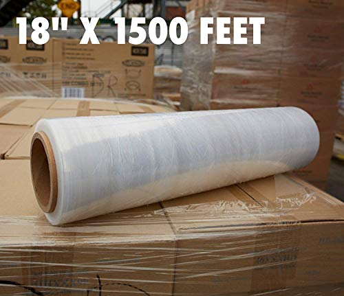 18 Inch X 1500 feet Tough Pallet Shrink Wrap, 80 Gauge Industrial Strength, Commercial Grade Strength Film, Moving & Packing Wrap, for Furniture, Boxes, Pallets (8-Pack)