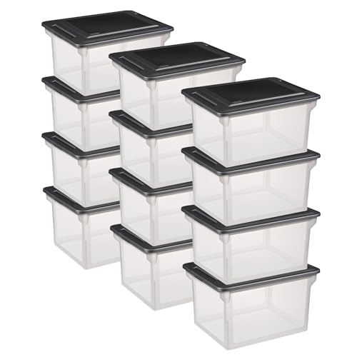 Sterilite File Box Tote with Lids for Letter and Legal Folders, 12-Pack