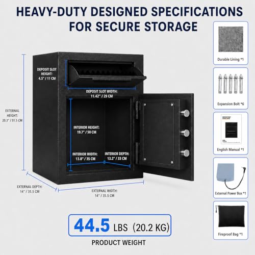 SAPITAL 2.8 CuFt Drop Safe for Business, Money Safe Box with Quick Place Drop Slot, Digital Keypad, Keys, Fireproof Bag, Anti-Fish Baffle, Cash Depository Safe for Business Retails Mail Church Home