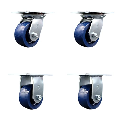 4 INCH Solid Poly Caster Set with Ball Bearings 2 Swivel 2 Rigid