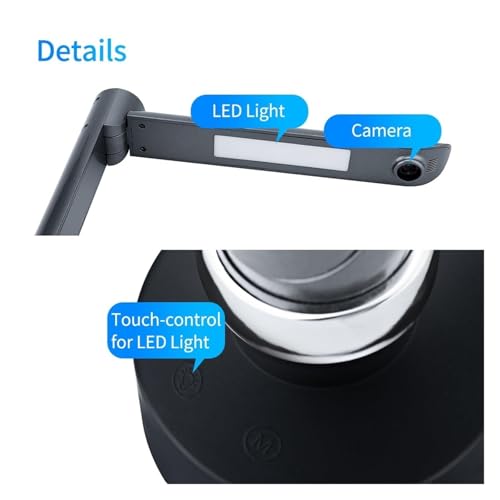 Document Camera, F60A USB Document Camera Scanner, 5 Megapixel HD A4 Capture Size, with LED Light Teaching Software for Teacher Training, Improve Efficiency for Live Demo, Distance