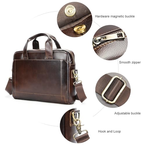 viatra Genuine Leather Briefcase for Men and Women, Dark Coffee