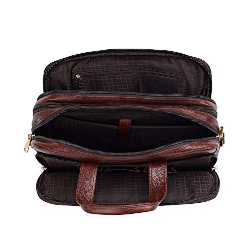 Full Grain Leather 16 Inch briefcases Laptop Messenger Bags for Men and Women Expandable Business Bag Leather Satchel Bags (Brown)
