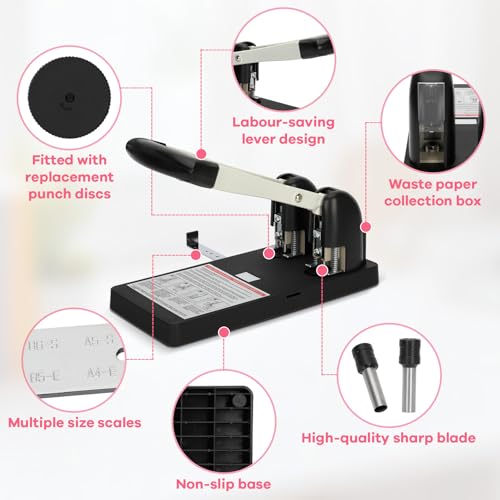 Heavy Duty 2-Hole Puncher, 80mm Hole Spacing,Punches up to 150 Sheets of Paper for Schools, Print Stores and Corporations,for Binder with Ergonomic, Labor-Saving Handle