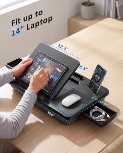 Yotnufy Adjustable Lap Desk with Cushion Stroage Rotatable Phone Stand
