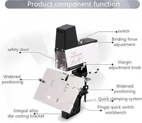 JTYZWLRBY Heavy-Duty Electric Saddle Stapler, 106 Automatic for 2-40 Sheets, Pedal Operated, Adjustable 100mm Thickness, 1-9 Intensity Levels