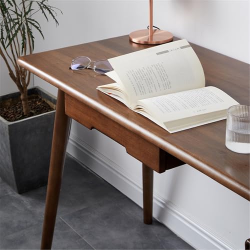 YUHUAWF Writing Desk 47.2" Solid Wood Home Office Desk, Walnut Color Writing Study Corner with Small Storage Cabinet Computer Desks