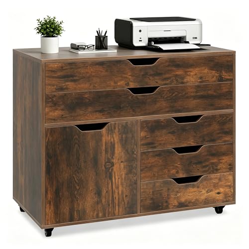 LOKO 5-Drawer Mobile File Cabinet, Office Storage Cabinet (Rustic Brown)