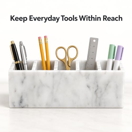 White Marble Pen Holder, Natural Stone Pencil Cup and Makeup Brush Holder