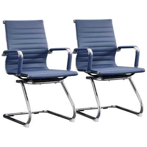 BoisKom Office Guest Reception Chair Set of 2, Conference Room Chairs Waiting Room Chairs 2 Pack, Modern Leather Office Desk Chair No Wheels(Navy Blue)