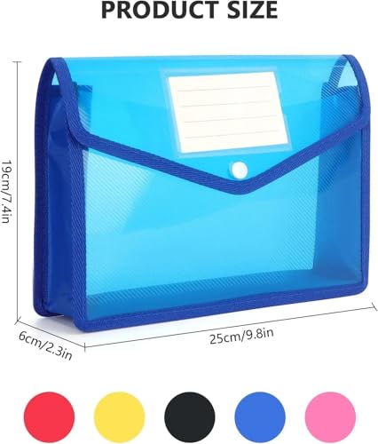 5Pcs A5 Expanding File Folder Plastic Envelope Wallet Organizer with Snap Closure & Label Pocket(Red)