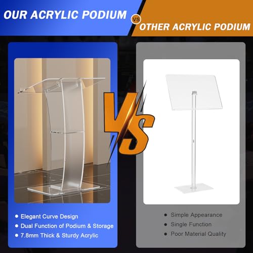 Acrylic Clear Podium, Plexiglass Pulpit School Conference Church Curve Lectern, for Church School Conference Plexiglass Events Hotel Party Rally
