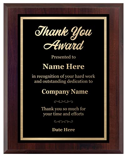 Personalized Thank You Plaque – Custom Laser Engraved Award – Employee Recognition Gift, Appreciation Award for Staff, Healthcare Workers, Team Members, Teachers, Coaches, and More – Choose Size & Customize Now (6x8)