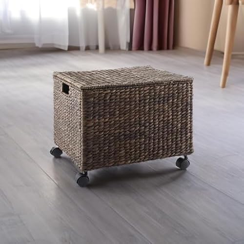 Casafield Rolling Filing Cabinet, Espresso Dark Brown - Water Hyacinth File Organizer with Lid and Wheels, Home Office Storage for Hanging Folders