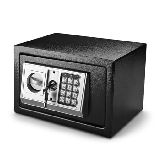 Flexzion Small Digital Safe with Keypad - Cash Safe Box for Money with Electronic Keypad - Digital Lock Box for Home, Office, Hotel, Small Safe Box with 2 Keys (12"x8"x8"), Black