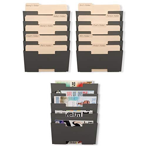 Wallniture Lisbon 15-Tier Wall Mounted File Holder and Desk Organizer, Metal Gray Office Organization and Storage Rack