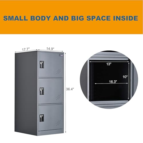 MECOLOR 3-Door Heavy-Duty Steel Storage Locker with Lockable Latches, Space-Saving Corner Organizer for Office, Living Room, Gym - Durable Metal Cabinet (Gray)