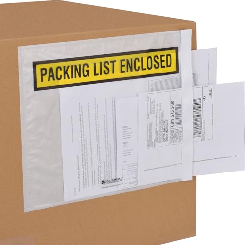 Global Industrial Panel Face Envelopes, "Packing List Enclosed", 12"L x 10"W, Yellow, 500/Pack