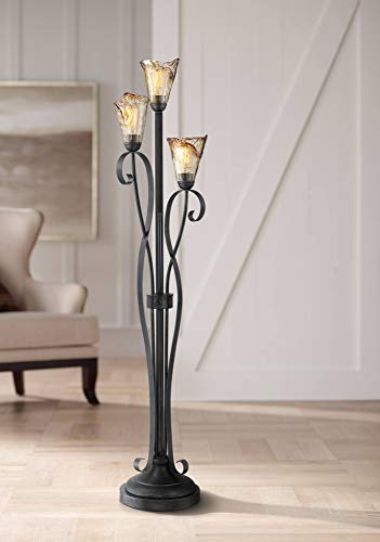 Gardena 65 1/2" Tall Amber Glass 3-Light Tree Floor Lamp
