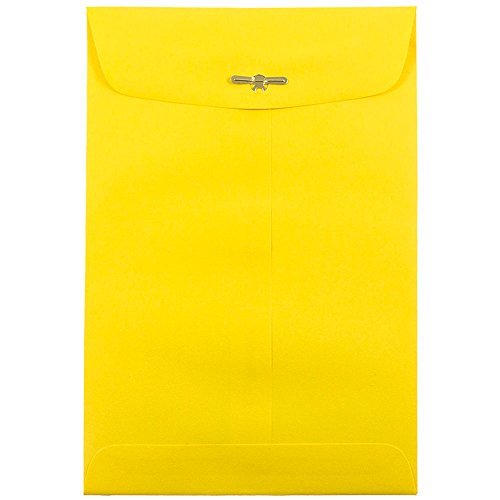 JAM PAPER 6 x 9 Open End Catalog Colored Envelopes with Clasp Closure - Yellow Recycled - Bulk 250/Box