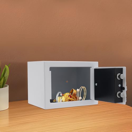Compact Security Safe Box with Mechanical Key Lock, Wall Mountable Safe Box with Drop Slot, Heavy Duty Steel, Anti-Theft Cash Box for Jewelry & Documents (9x6.7x6.7 Inches, Black)