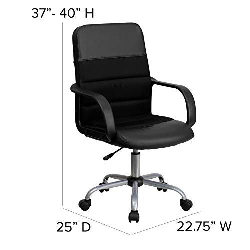 Flash Furniture Manor Mid-Back Swivel LeatherSoft Desk Chair with Headrest and Padded Arms, Adjustable Height Padded Ergonomic Office Chair, Black