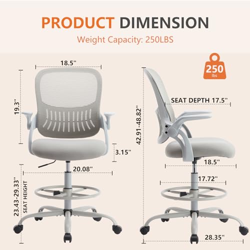 Sweetcrispy Tall Drafting Chair, High Office Desk Chair with Lumbar Support
