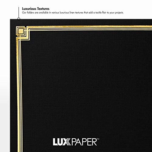 LUXPaper 9.5" x 12" Certificate Holders | Black Linen | Embossed Gold Foil Border | 100lb. Cover | 25 Qty
