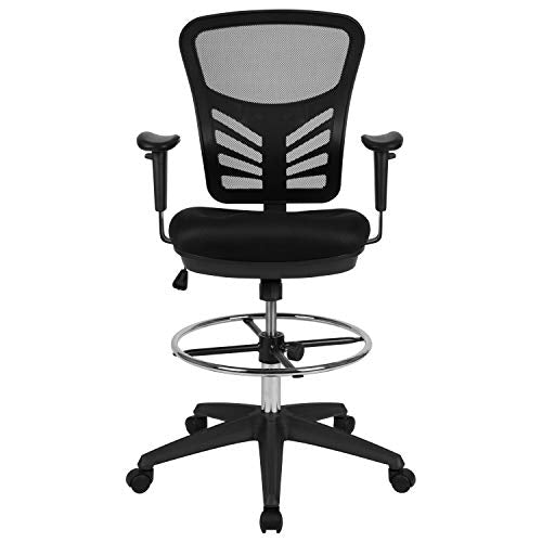 EMMA + OLIVER Mid-Back Black Mesh Drafting Chair