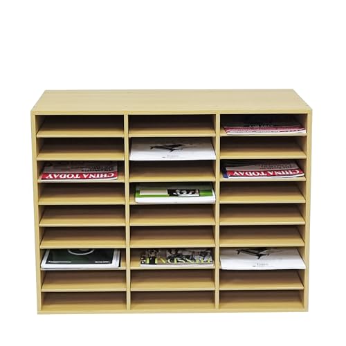 FixtureDisplays® 29.5 X 23.6 X 11.2" Wood Adjustable Literature Organizer, 27 Compartment Mailslot Organizer, Removable Shelves, Stackable 18818-OAK