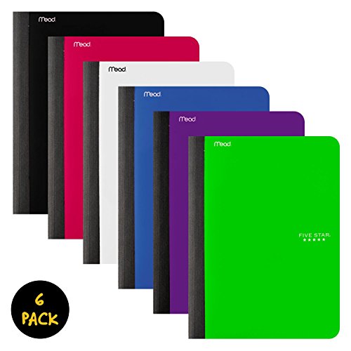 Five Star Composition Books/Notebooks with Pocket, College Ruled Paper, 100 Sheets, 9-3/4" x 7-1/2", Assorted Colors, 6 Pack (38019)