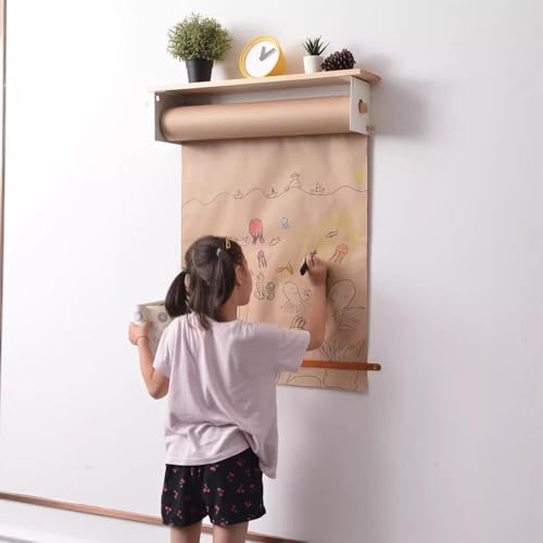 LNNW Kraft Paper Dispenser Butcher Paper Roll Holder, 45/64 Cm Wide Cafe Kraft Paper Roll Dispenser with Shelf, Wall Mounted Paper Roll Dispenser Decorative Message Boards for Wall(64cm/25.2in)