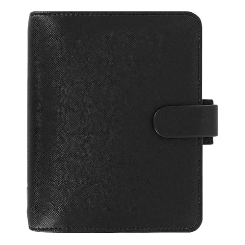 Filofax Saffiano Organizer, Pocket Size, Black - Cross-Grain, Leather-Look, Six Rings, Week-to-View Calendar Diary, Multilingual, 2025 (C022468-25)