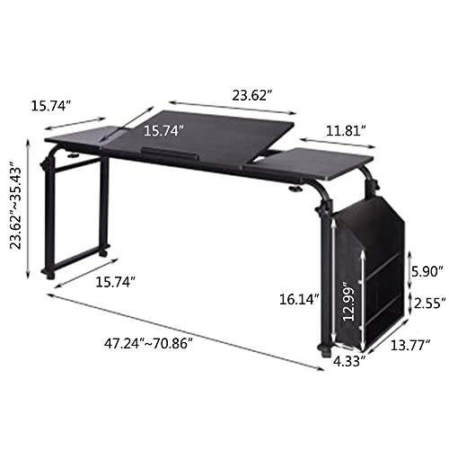 CeRaBuRET Cross-Bed Stretchable Lazy Computer Desk, Mobile Laptop Rolling Desk Cart Computer Table Stand Adjustable Height Storage Multi-Functional Mobile Desk for Bedroom Office