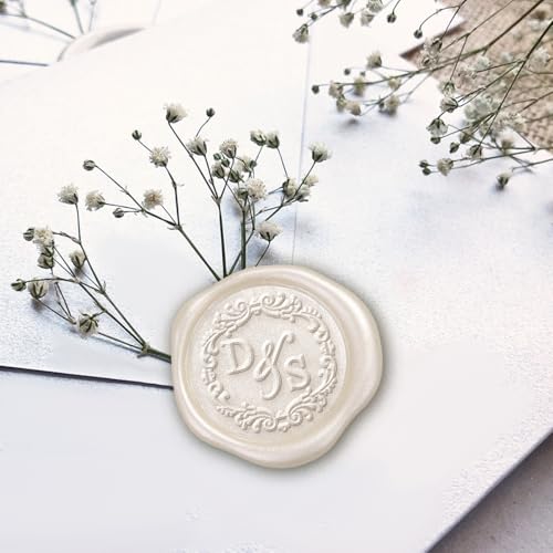 Wedding Couple 2 Letter Monogram Custom Adhesive Wax Seal Stickers 50-Pack Hand Pressed in USA from Real Sealing Wax-Multiple Color & Design Choices