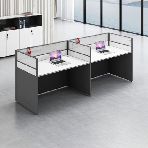 HUAIPU Office Cubicle Desk with Privacy Panel – Office Cubicle Workstation, Modular Workstation Computer Table with Cable Ports for Open Office Study Room,Black,2 Person