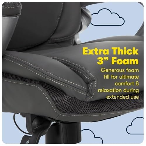 Scranton & Co Faux Leather Executive Office Chair, Gray Finish, AIR Technology Lumbar Support, Ergonomic Design with Adjustable Height and Tilt, Padded Armrests and Headrest, Office Desk Chair