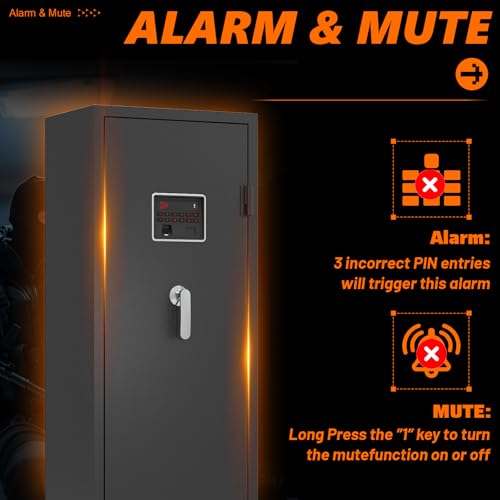 Kelueo 8-15 Biometric Gun Safe for Home Rifle and Pistols with Upgraded Panel and LED Light, Quick Access Fingerprint Gun Cabinet with Removable Shelf(No Assembly Required)