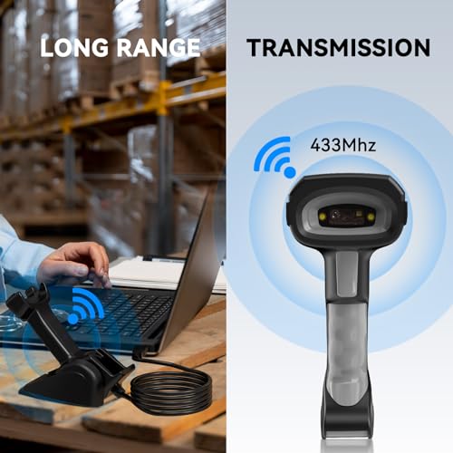 Alacrity Long-Range Scanning Industrial Barcode Scanner, 1D/2D Symbologies, Wireless Charging, Long-Distance 433MHz Wireless & Bluetooth Connectivity, Shock and Dust-Proof Barcode Reader, Green