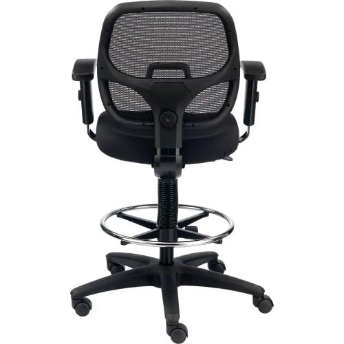 Adjustable Drafting Stool with Mesh Back – Ergonomic Office Drafting Chair with Footrest, Armrests & Height Adjustment (Black)