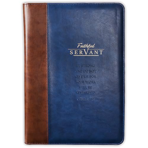 Christian Art Gifts Faithful Servant Zippered Brown Leather Padfolio