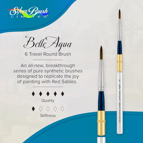 Silver Brush Limited BelleAqua Travel Round Watercolor Paintbrush, Size 6