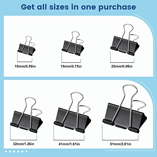 EFOK 208 PCS Binder Clips Paper Clamps Assorted Sizes Black Metal Bulk Clip