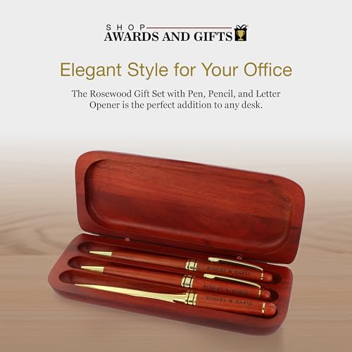 Pen, Pencil and Letter Opener Rosewood Finished Box Sets, includes Personalization