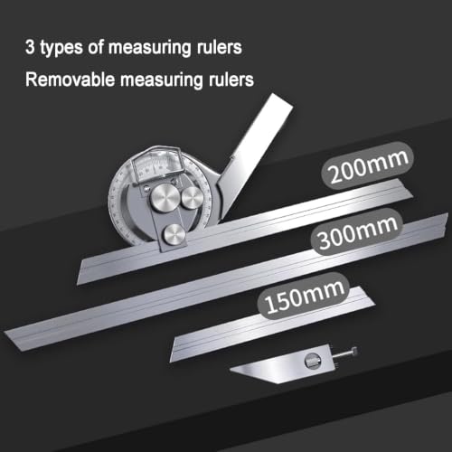 Hyeqs Universal Bevel Protractor, 0-360 Degree Stainless Steel Adjustable Angle Measuring Tool, with Magnifier and Fine-Adjustment Knob, for Internal and External Angle Measurement.
