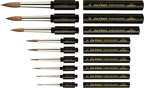 da Vinci Travel Series 1503 Maestro Watercolor Brush, Round Kolinsky Red Sable with Pocket Case Handle, Size 8
