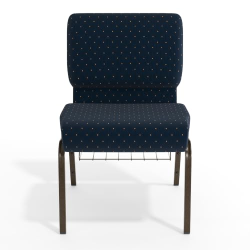 Flash Furniture HERCULES Series 21''W Church Chair in Navy Blue Dot Patterned Fabric with Book Rack - Gold Vein Frame