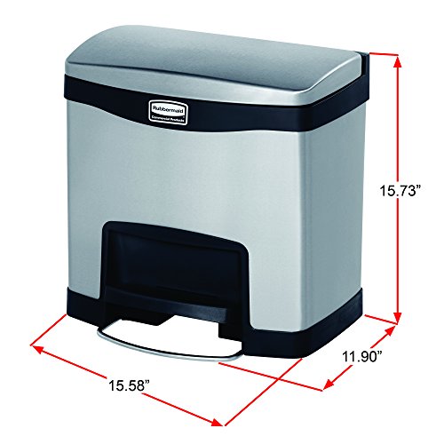 Rubbermaid Commercial Products Slim Jim Front Step-On Trash Can, 4-Gallon, Black Stainless Steel, Hands-Free Garbage Can/Container for Home/Kitchen/Office/Restaurant