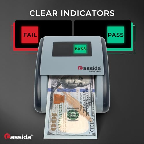 Cassida InstaCheck Small Footprint, Easy to Read Automatic Counterfeit Detector with Infrared, Magnetic and Ultraviolet Sensors, Compact and Lightweight Grey 11-3/4" x 9-1/2 (Pass/Fail)