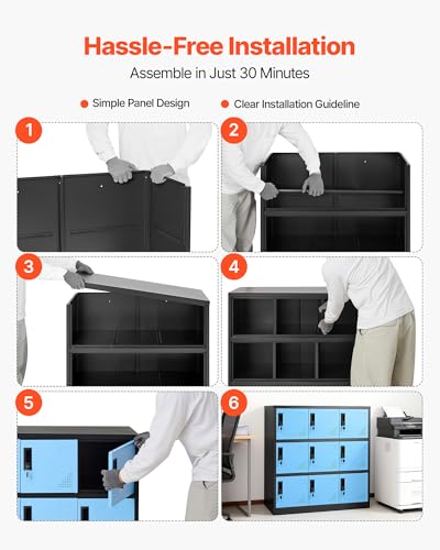 VEVOR 9 Doors Metal Locker for Employees, Steel Locking Storage Cabinet with Card Slot and Ventilation, 2 Keys for Each Door, Employee Lockers for Office, School, Gym, Home, Easy Assembly, Blue&Black